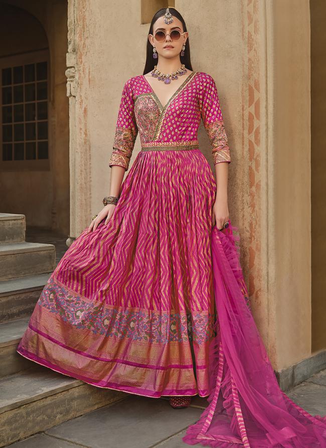 Silk Rani Bridal Wear Foil Print Readymade Anarkali Suit